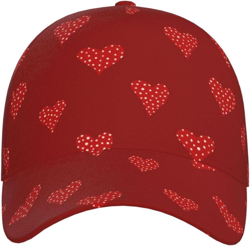 Valentine's Day Red White Heart Pattern Womens Baseball Caps Cute Trucker Hat Baseball Hats for Men Womens Hats