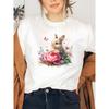 European Size Women's Easter Bunny Floral Print Short Sleeve T-Shirt - Soft, Casual Round Neck, Spring/Summer Sportswear