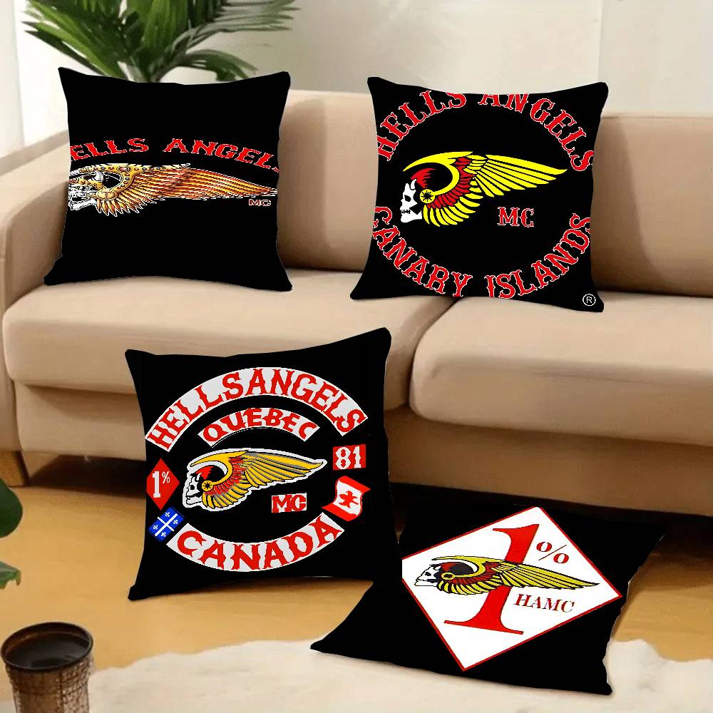 Moto Kissen H-Hells Angels Kissenbezug Kurzer Plüsch Sofa Dekorativ Geschenk Zuhause Doppelseitiger Druck Kissen