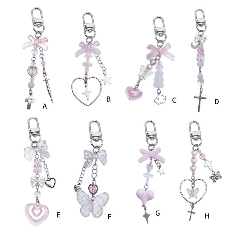 Modischer Herz-Schmetterling-Schleifenknoten-Anhänger Süßes Handy-Lanyard Taschen-Dekoration Tragbares Hänge-Lanyard für Mädchen Frauen