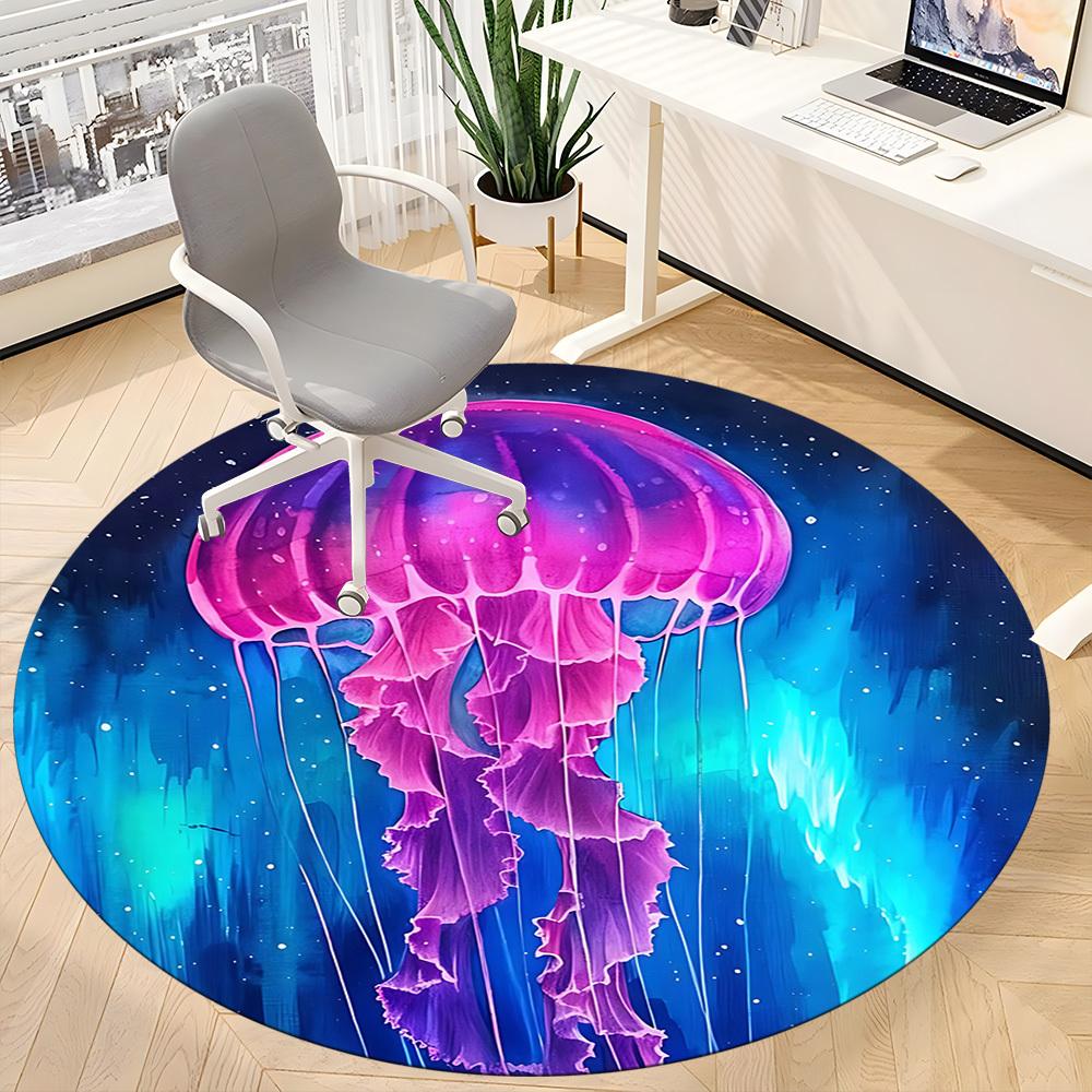 1pc Jellyfish Cosmic Office Round Area Rug, Mat Suitable For Office, Under Office Chairs Bedroom Living Room Home Decor, Room Deco