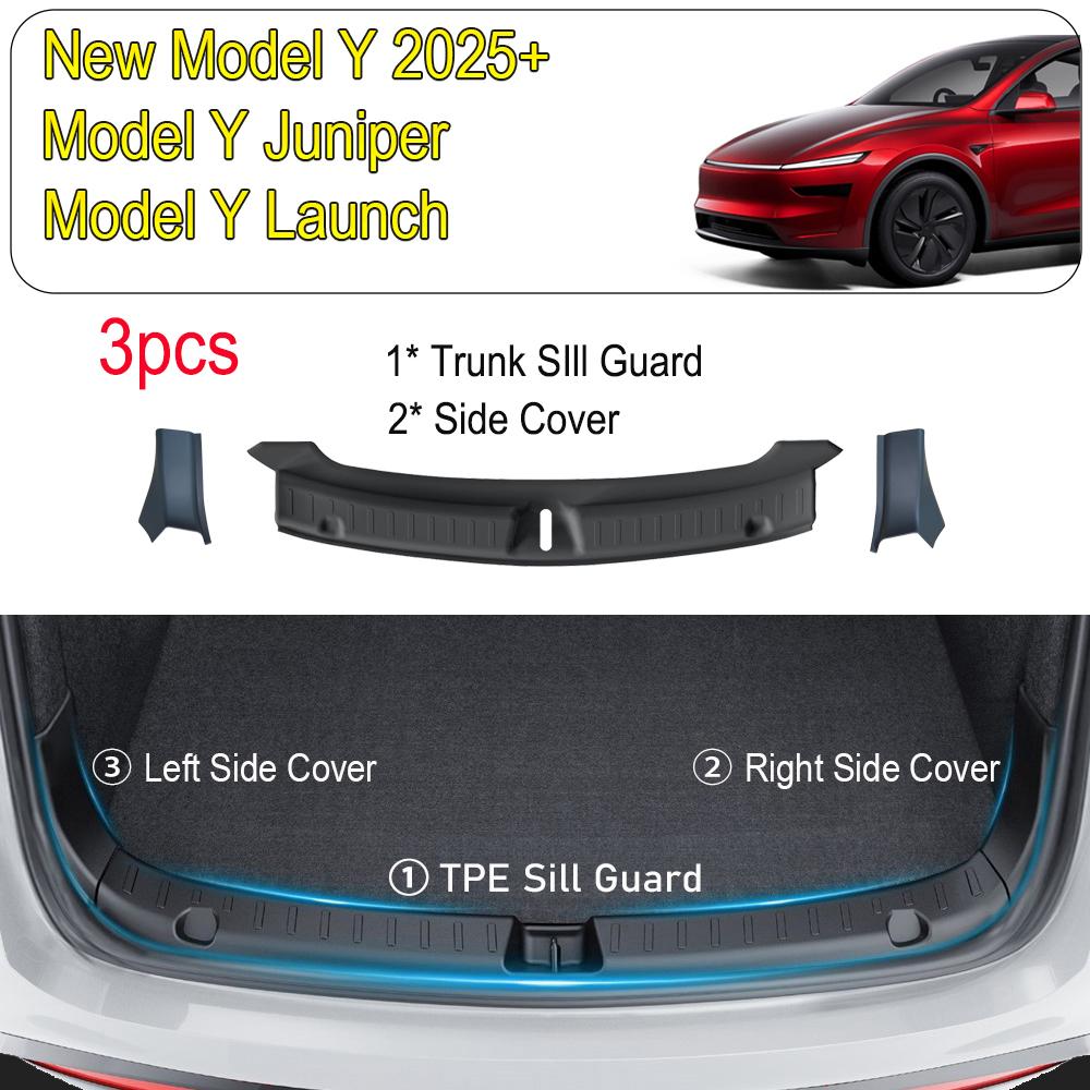 USVOTOV For Tesla Model Y Juniper Rear Bumper Guard 2025 2026 Accessories 3D Trunk Door Sill Protector Cover Cargo TPE Mat Liner