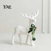 Exquisite Three Dimensional Ornaments White Flocked Elk Ornament, Ribbon Bell Decor 3D Standing Deer Christmas Season Home Figurine, Decorative