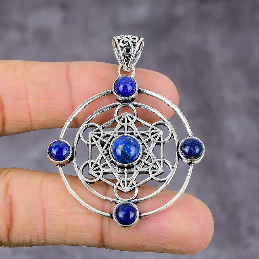 Natural Lapis Lazuli Gemstone Handmade 925 Sterling Silver Pendant 2.17" f5D54