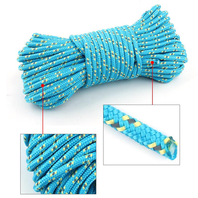 Outdoor Tent Accessory: 10M Reflective Rope, 5mm Thick, Ground Pegs, Windproof Guyline, Clothesline, Awning