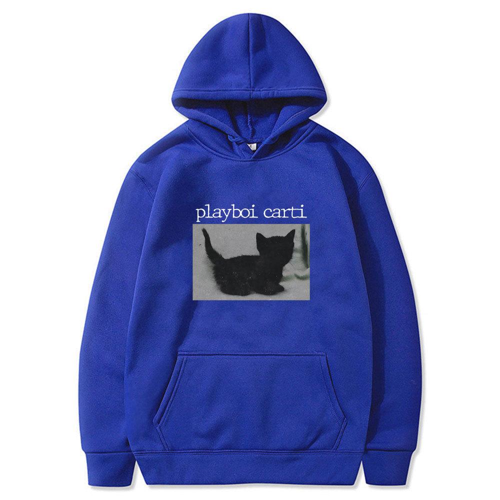 Playboi Carti Oversized Hip Hop Hoodie Cute Cat Print Autumn Winter Fleece Streetwear Tops