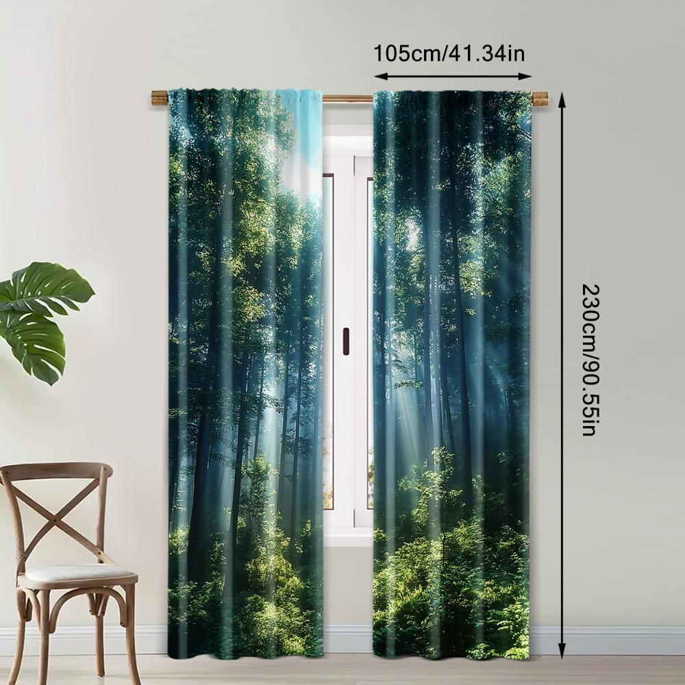 2pc,  Curtain Forest Scenic Versatile Durable Polyester,Without Electricity Festive Wall Decor Perfect for Holiday Decorations
