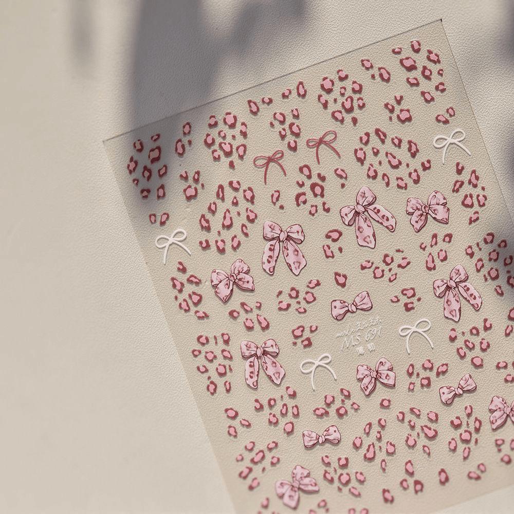Xiaohongshu Spicy Girl Leopard Print Bow Nail Stickers - Sweet & Cool Style