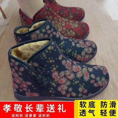 New Winter Soft-soled Cotton Boots Velvet Old Beijing Non-slip Warm Middle-aged Mother Flat-soled Cotton Shoes