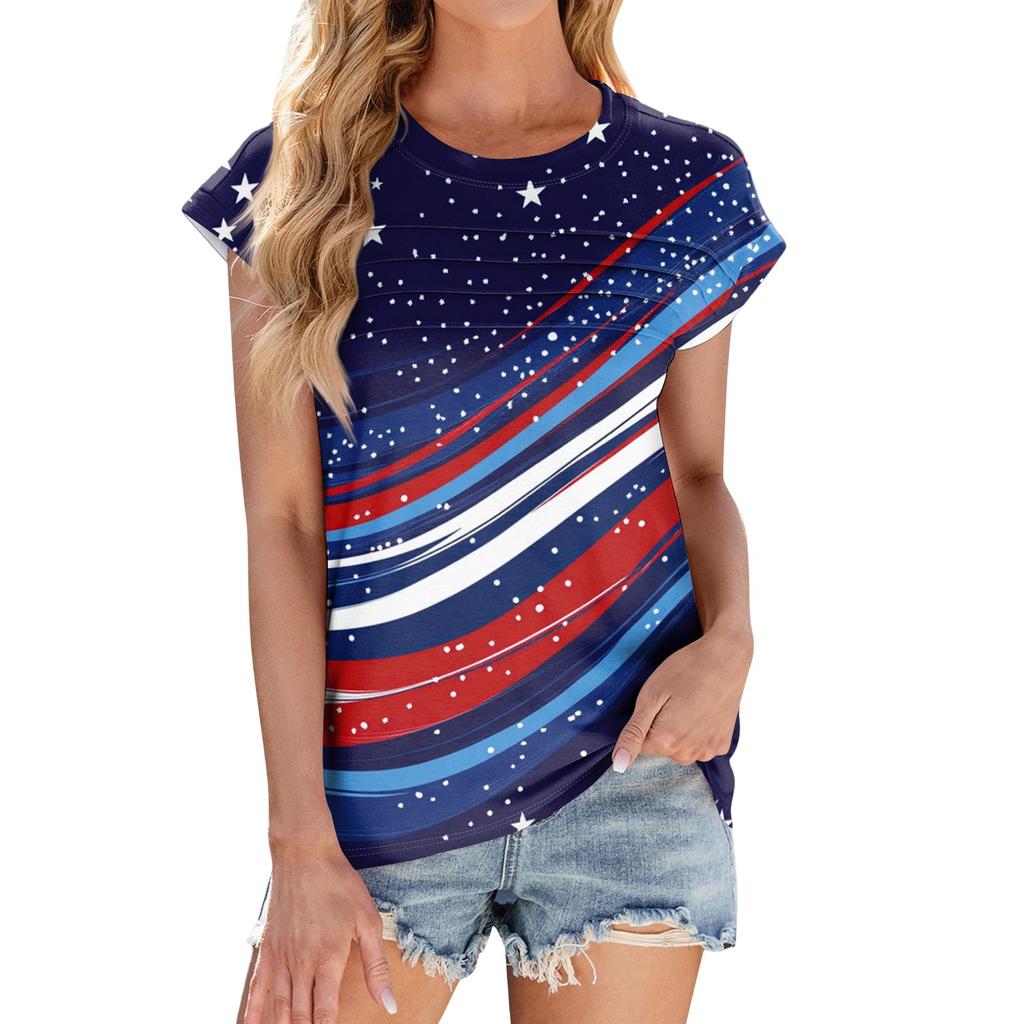 Women's Fashion Casual Short Sleeve Basic Textured Round Neck T-Shirt Cap Sleeve Top