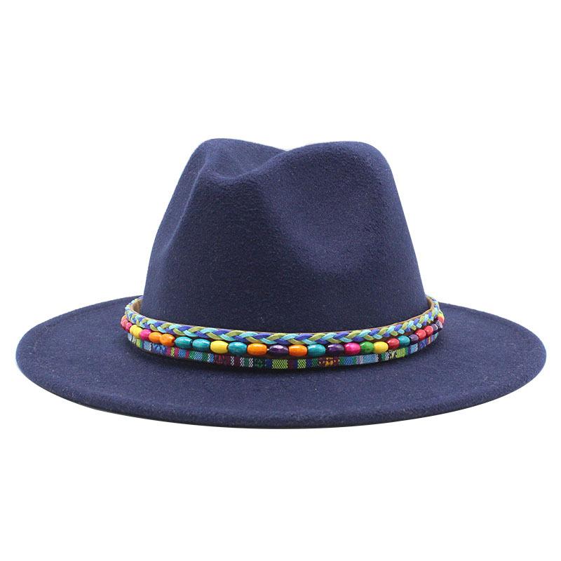 Woolen Jazz Top Hat Women'S Minority Style Retro Flat-Brimmed Big Eaves Hat