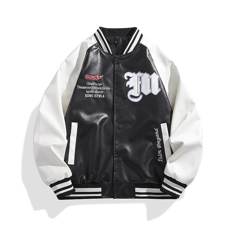 Autumn New Embroidered Leather Jacket Fashion Trend Versatile Baseball Jacket Motorcycle Suit Student Jacket Men