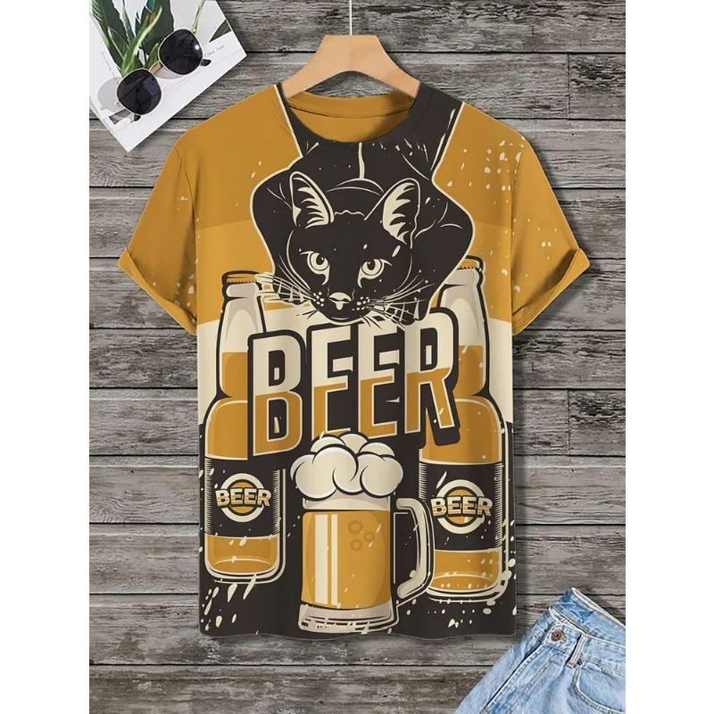 Men's Funny Animal Cat Printed T Shirt Short Sleeved Tee Tops 3D Print O-Neck Shirts Party Summer Casual Men's Clothing Apparel