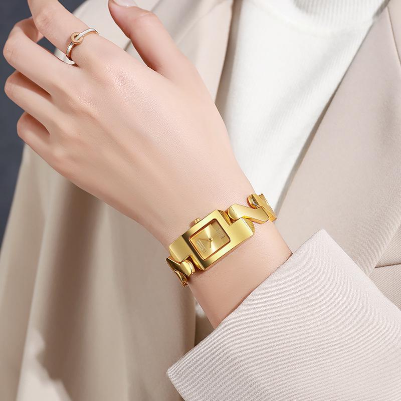 Elegante Retro Quadratische Quarz Armbanduhr für Paare - Gold Vintage Klassisch