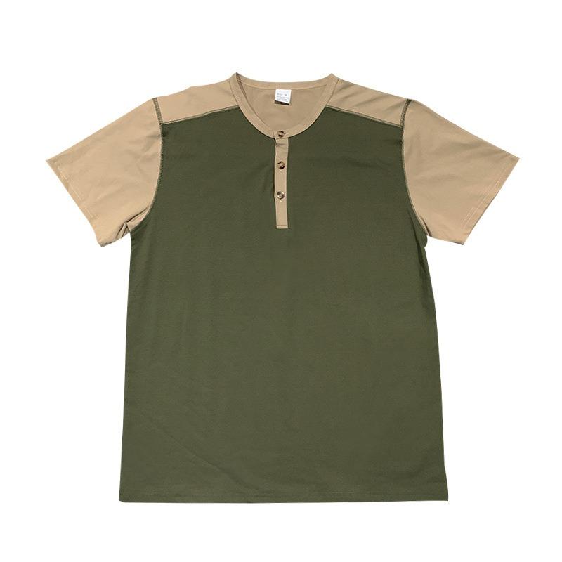 Men Casual Loose Color Block Short Sleeve Henley T Shirt