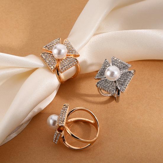Scarf Clip Rhinestone Geometric Ring, Sparkling Elegant Faux Pearl Holder, Holder Decorative Women Wrap for Neckerchiefs Scarves Shawls Shirts Ring