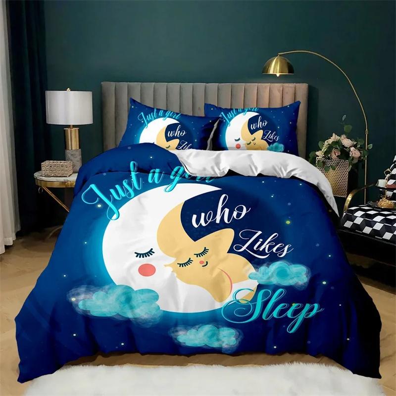 Cartoon Duvet Cover Set Howling Wolf In The Moonlit Night Bedding Set Polyester Just A Girl Who Loves Wolves Pattern Quilt Cover