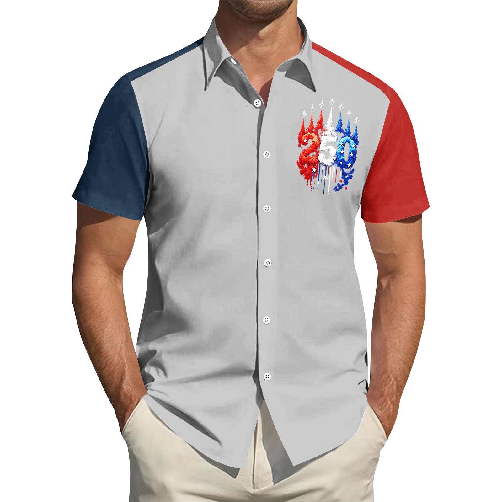 

Men s Independence Day Printed Collared Top Men s Casual Sports Short-Sleeve Shirt XXXXL