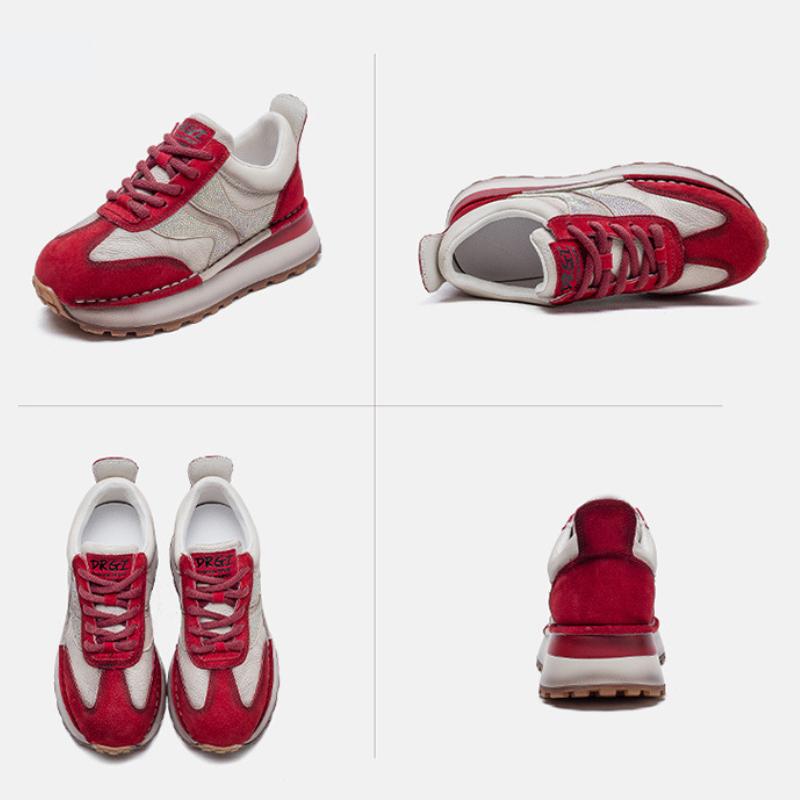 Johnature Pantofi cu șireturi din piele naturală, culori mixte, pentru femei, sport pentru timpul liber, cu talpă moale, pantofi confortabili