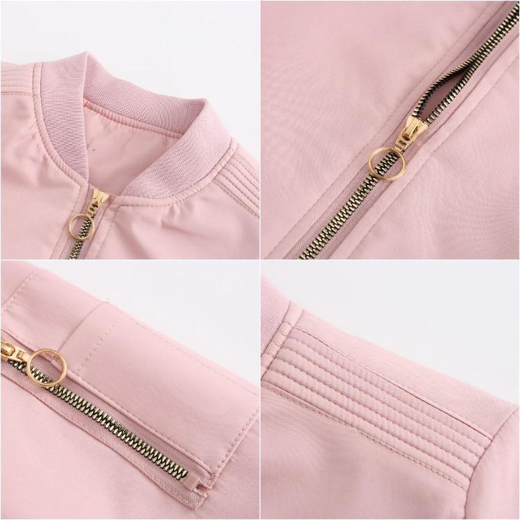 Bomber Jacket Women Thin Casual Zipper Long Sleeves Side Pockets Autumn Spring Outer Wear