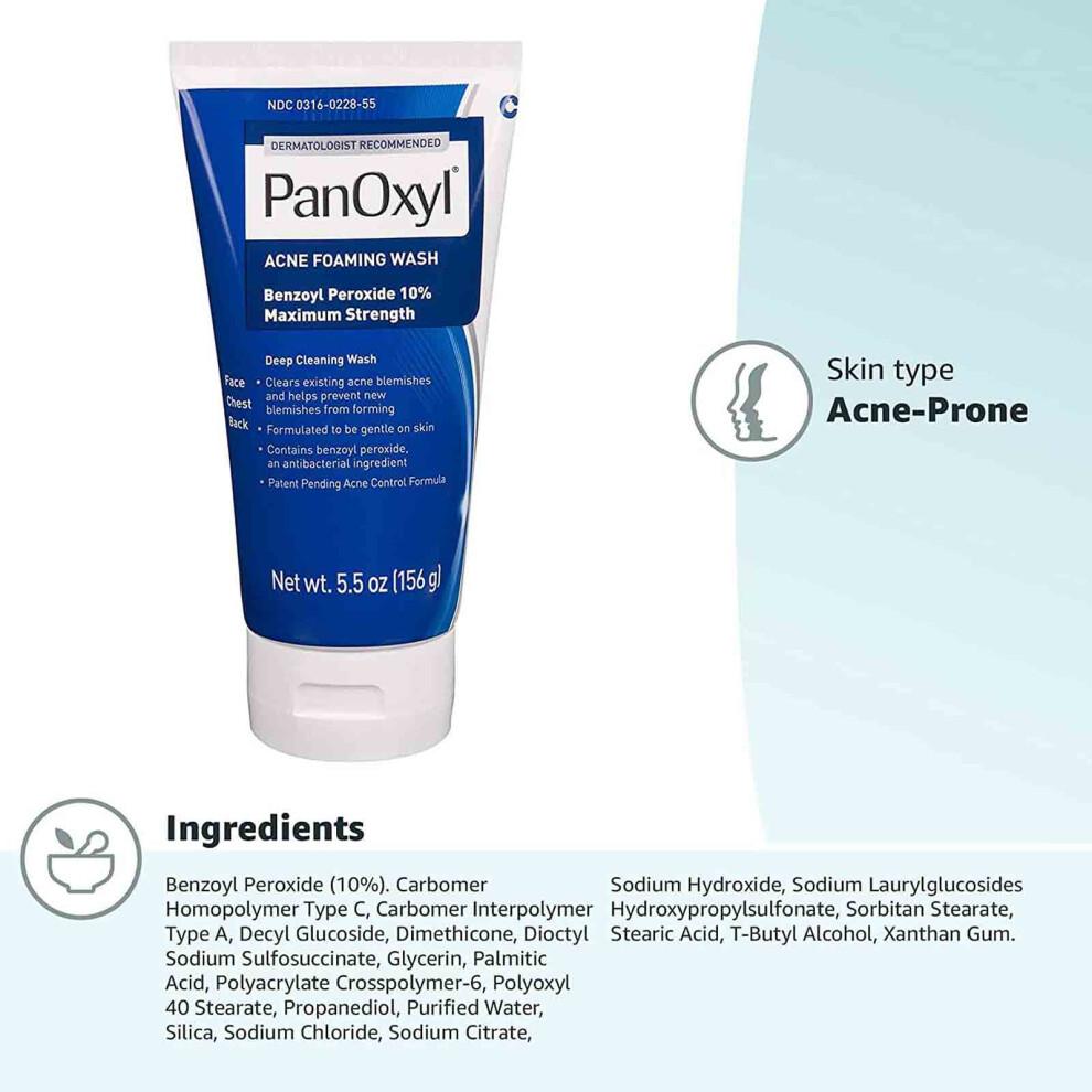 PanOxyl Akne-Waschschaum - 10% Benzoylperoxid, Maximale Stärke, 156g
