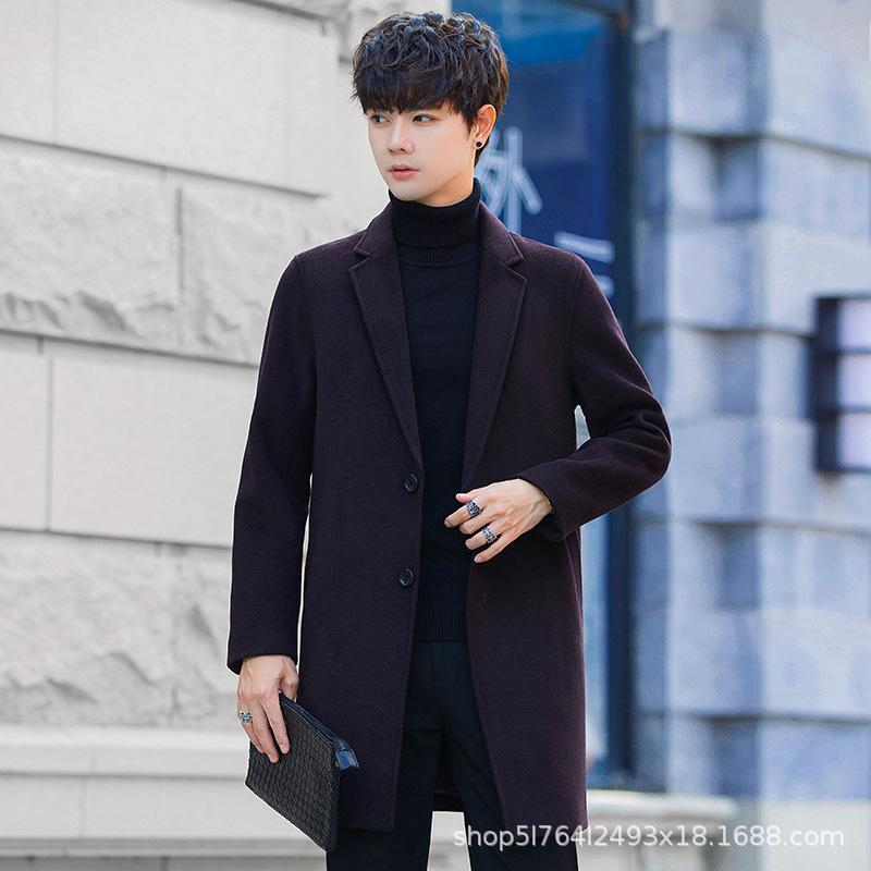 Herren Wintermantel Herren Mittellang und Lang Koreanische Version Figurbetont Wollmantel Verdickter Trenchcoat