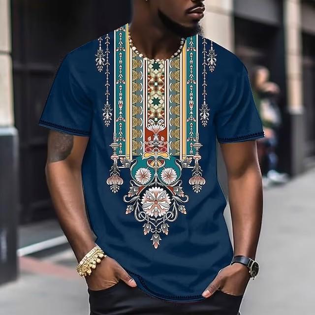 Casual Men's Clothing Ethnic Style Retro Abstract 3D Printed Short-sleeved T-shirt