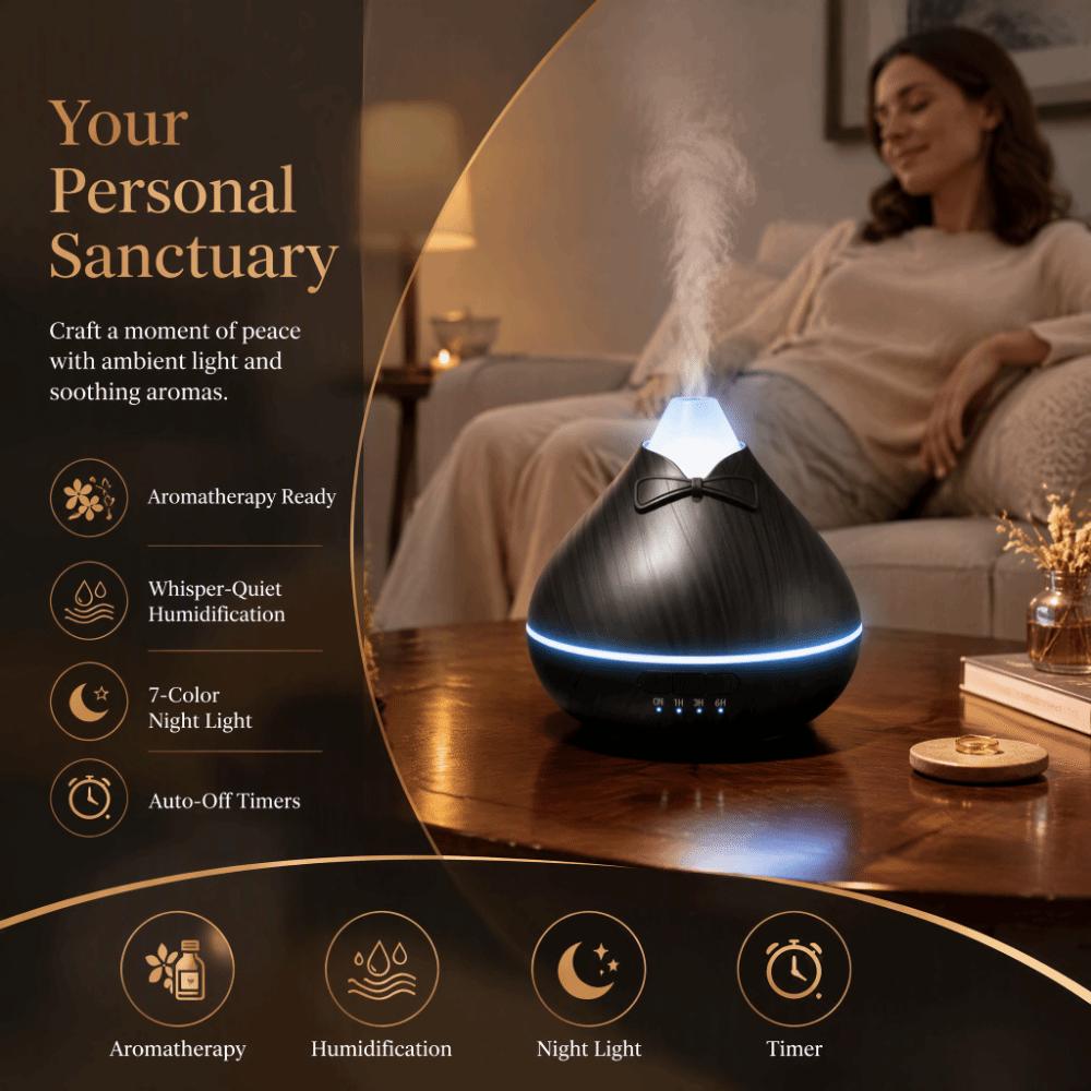 Wood Grain Aroma Diffuser Quiet Wood Grain Aroma Diffuser Fragrance Cool Mist Humidifier Bedroom