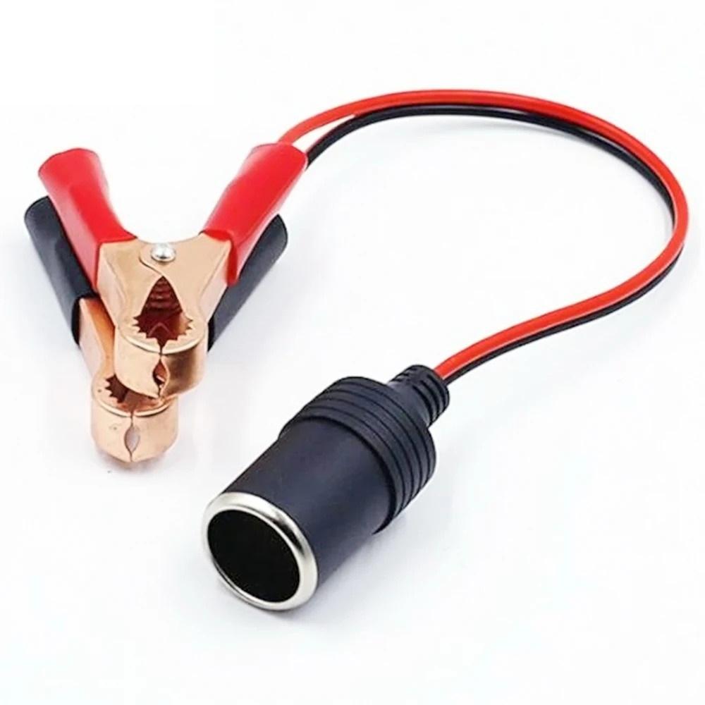 

12V Car Battery Terminal Clip-on Cigarette Lighter Power Socket Adapter - Universal for Camping & Christmas Lights