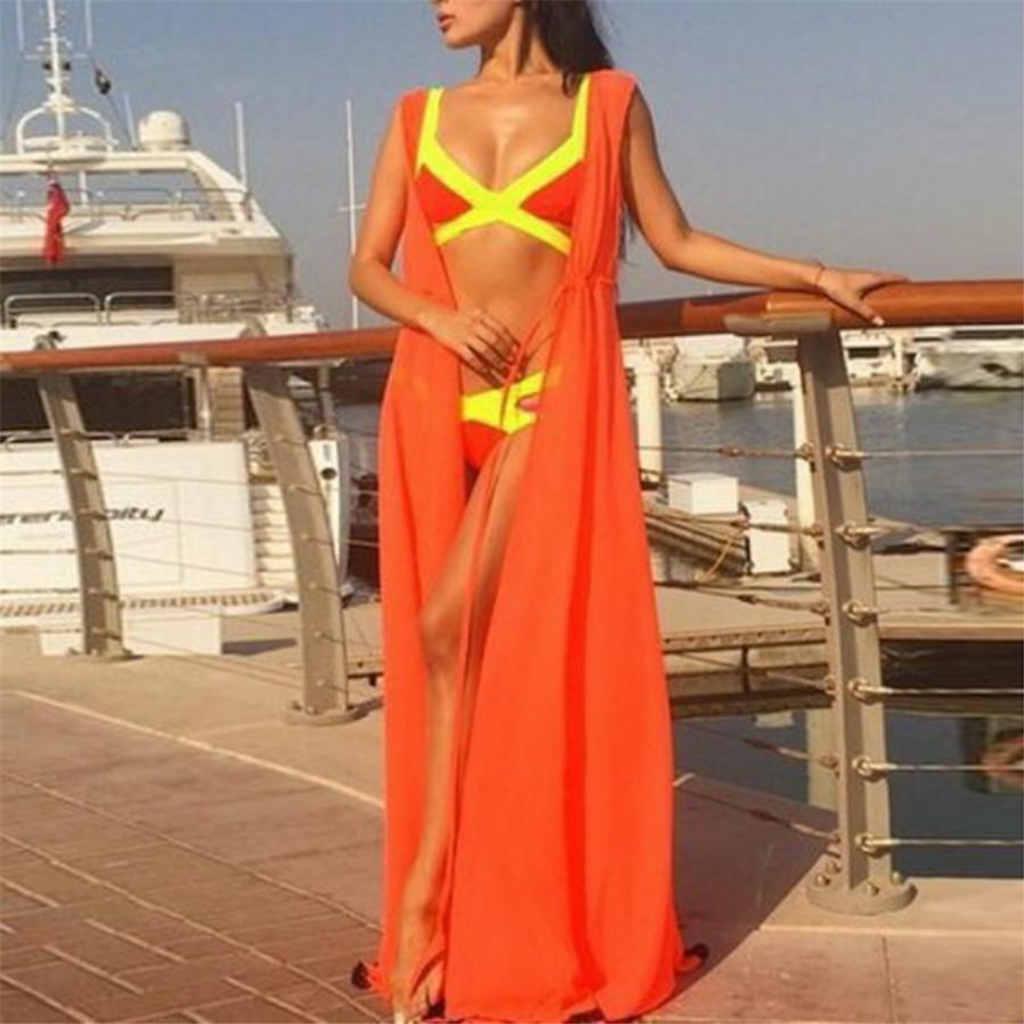 Damen Bikini Sonnenschutz Lange Bluse Kurzarm Urlaubs Bikini Cover Up Badebekleidung Badeanzug