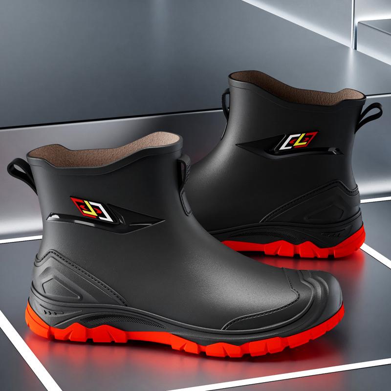 New Men Riding Rain Boots Plus Cotton Warm Non-slip Waterproof Shoes Mid-tube Work Shoes Rain Boots Motorcycle Protective Boots