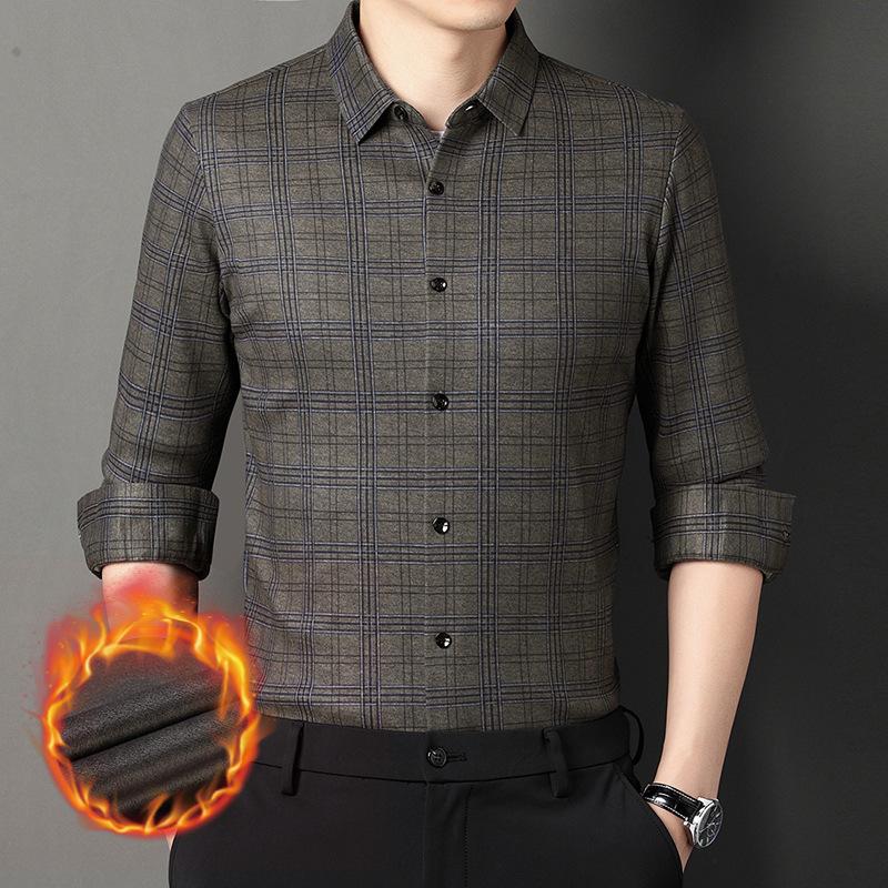 Новая зимняя мужская рубашка с длинным рукавом на флисовой подкладке — фото 4