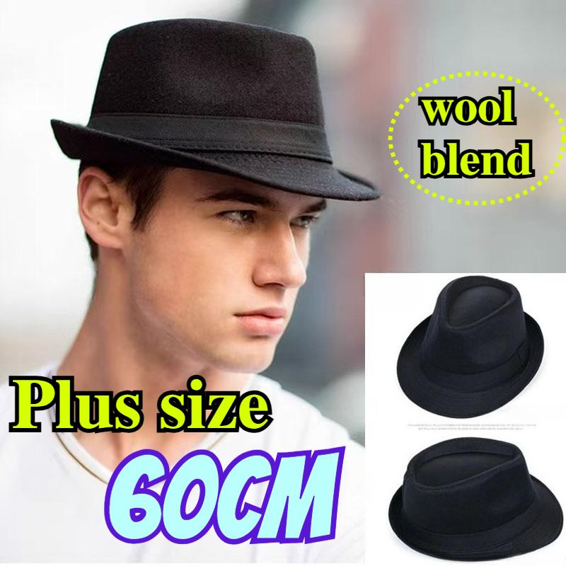 Freedom Outdoors Women's Black Big Size Xl Winter Wool Blend Gentleman Fedoras Hat Fashion Jazz Top Panama Felt Hats Men Stage Vintage Sunshade Sun Hats 59-60Cm