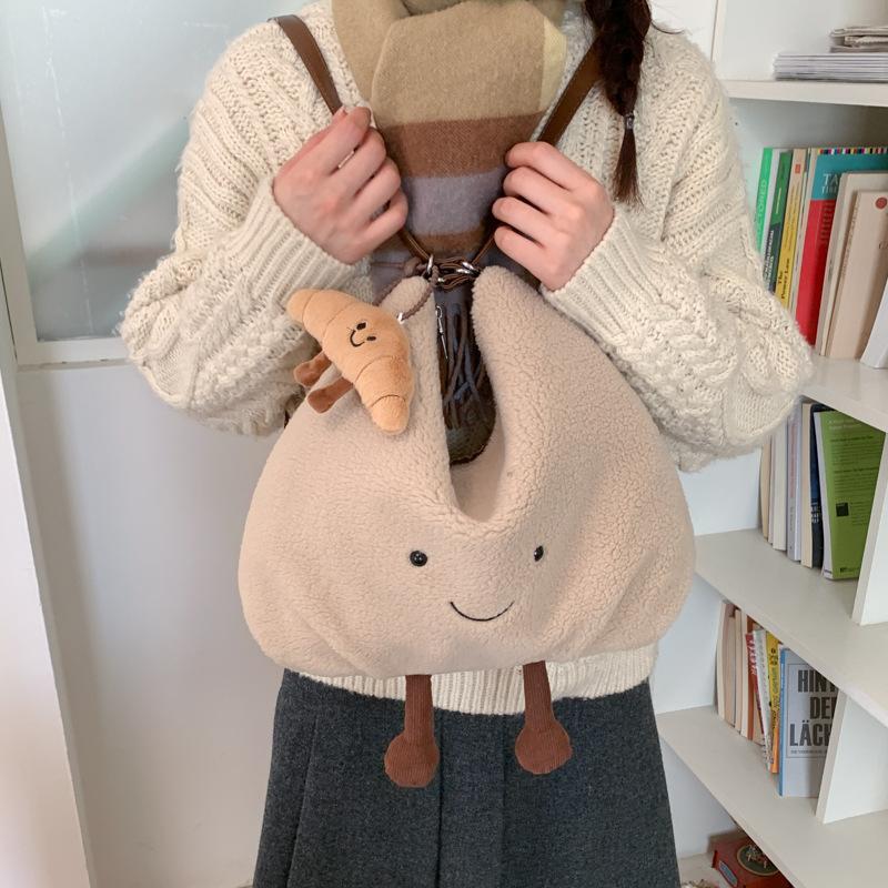 

Cute Plush Texture Versatile Backpack New Fashi Women Shoulder Bags Large Capacity Faux Fur Tote Storage Bags College Style