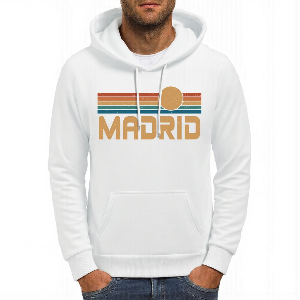 Madrid Spain Colorful Stripes Print Men Hoodie Autumn Casual Hoody Fleece Comfortable Hoodies Loose Multicolor Pullovers
