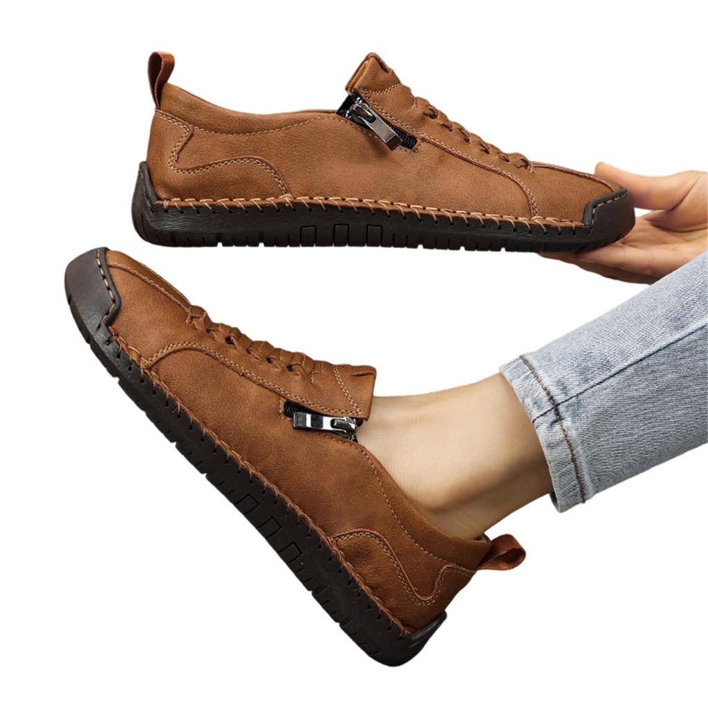Casual Low Top Round Toe Unisex Shoes with Side Zipper and Lace-Up Design Lightweight Comfortable Walking Footwear