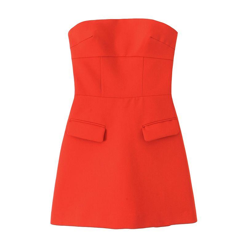 Kaslead New Arrival Women's Fashion Style Flip Trim Bandeau One-Shoulder Straight Collar Short Dress 3067311