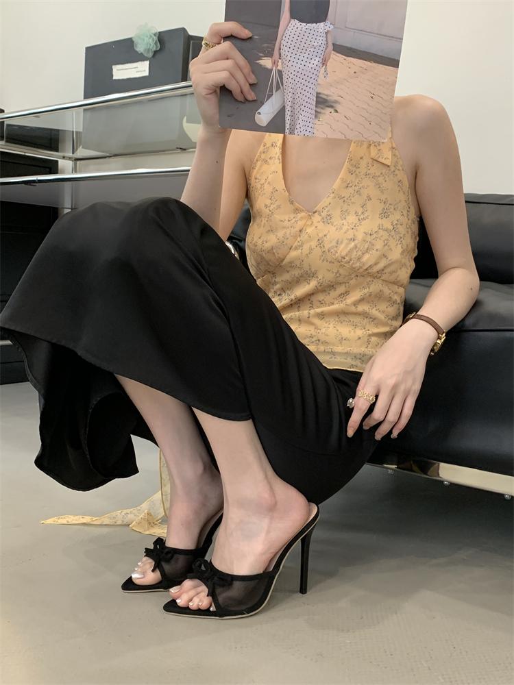 Fashion Eilyken New Fashion Breathable Mesh Pointed Toe Women Slippers Elegant Thin High Heels Banquet Sandals Summer Shoes