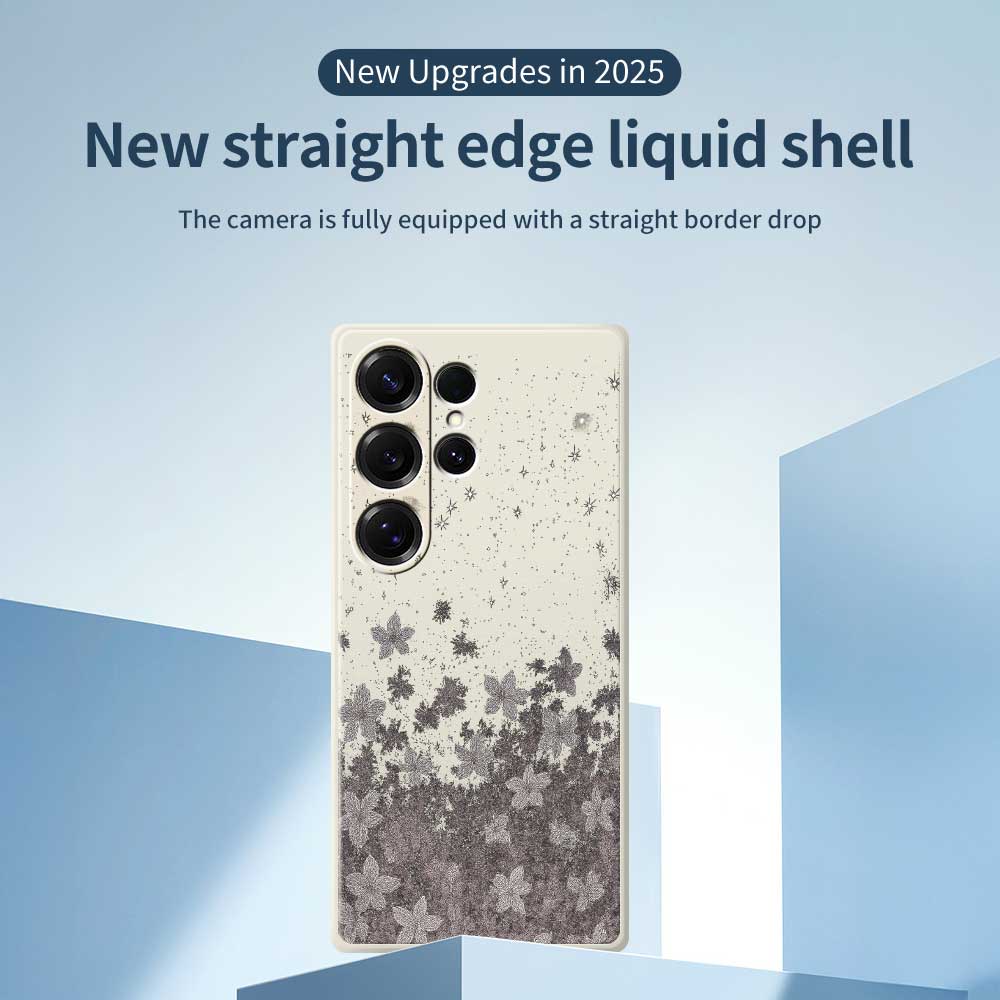 For Samsung Galaxy S25 Ultra Case Grey Flowers Pattern Printing Straight Edge TPU Phone Back Cover