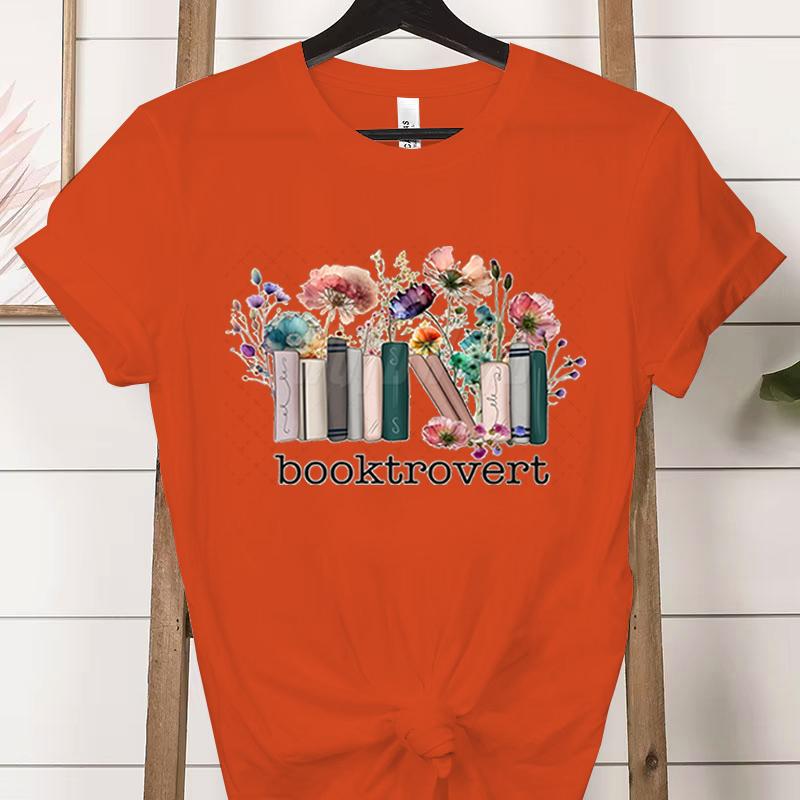 Booktrovert Fashion Casual Tshirts Funny Book Lover Summer Short Sleeve Tee Trendy Vintage Bookish Flower Classic Tops Clothes