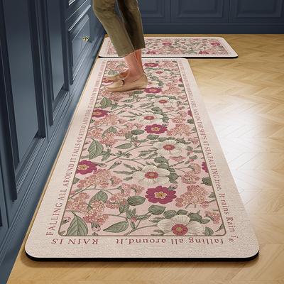 Teppich für Küchenbodenmatte PVC-Leder Wasserdicht Rutschfest Fußmatten Ölbeständig Langer Teppich Frühlingsblume Heimdekoration Teppiche