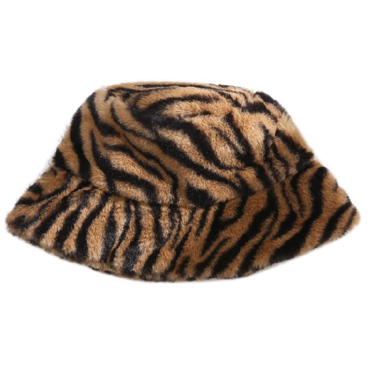 Zebra Grain Ornamented Hats with Flat Top & Wide Brim for Winter Warm Keeping
