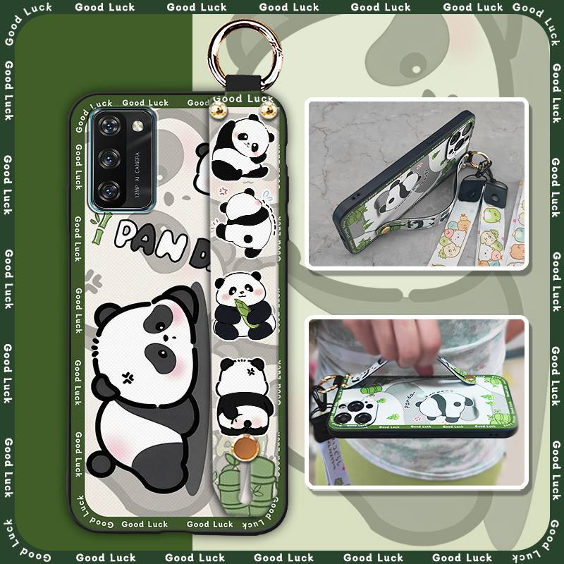 Back Cover Lanyard Phone Case For Blackview A100 Anti-knock Durable Anti-dust Phone Holder Panda Kickstand Soft case