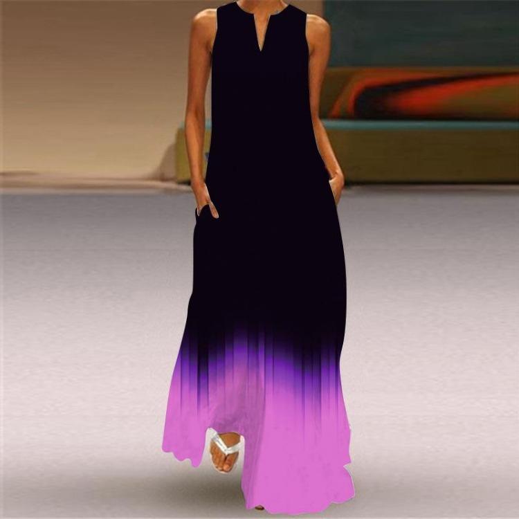 New Spring Summer Women Long Skirt Dress European American Fashion Print Pocket Design