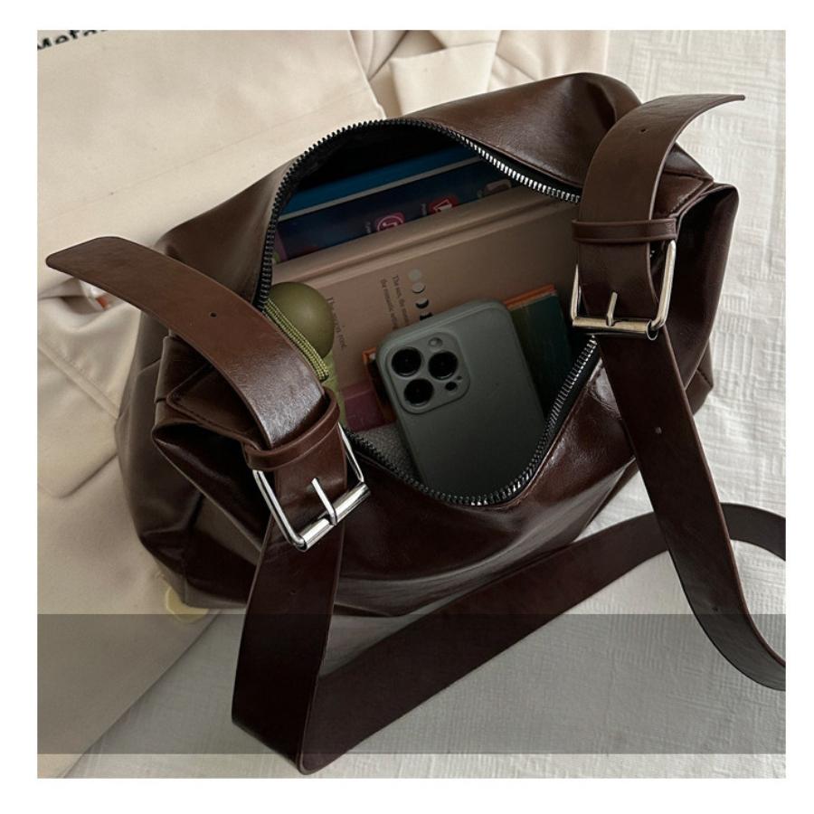 Retro Style Faux Leather Tote Bag for Women Large Capacity Shoulder Handbag
