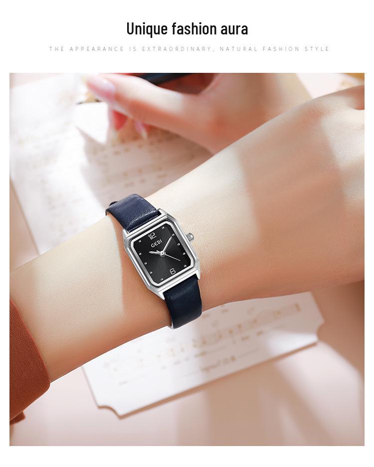 Gedi Women's Square Dial Leather Strap Quartz Waterproof Watch
