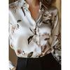 2026 New Small Fresh Floral Print Satin Blouse for Women Slim Fit Office Commute Long Sleeve Shirt