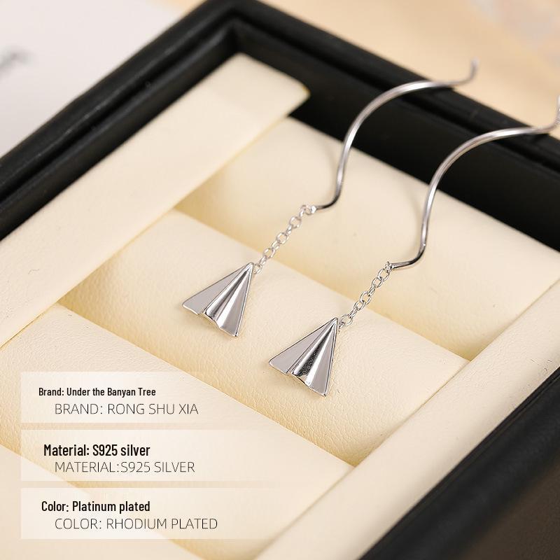 Banyan Tree Silver Paper Airplane Tassel Earrings: Simple, Nostalgic & Trendy Design