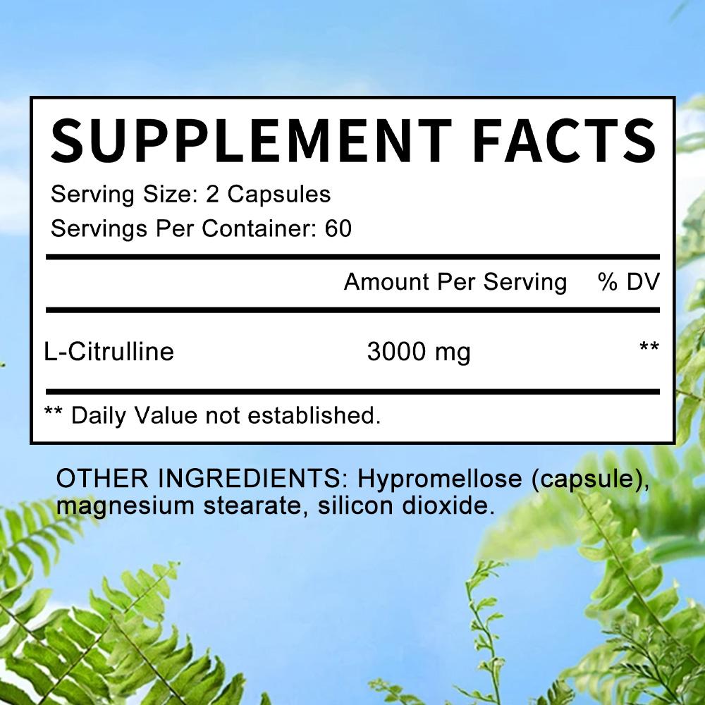 L-Citrine 3000mg Supplement, L-Arginine, Nitric Oxide, 120 Capsules