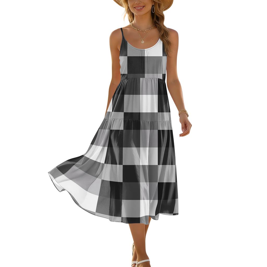 Sommerkleider für Damen UK Damen Sommerkleider UK Karomuster Midi-Kleid Ärmellos Lässig Lockerer Schnitt Sommerkleid